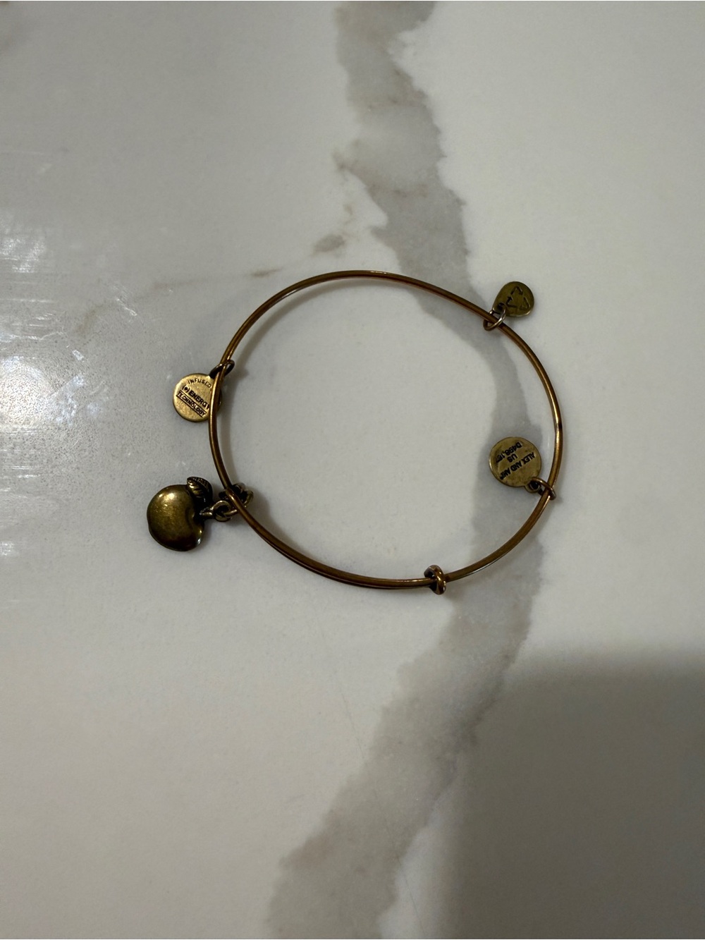 Alex and Ani Gold Apple Charm Expandable Bangle
